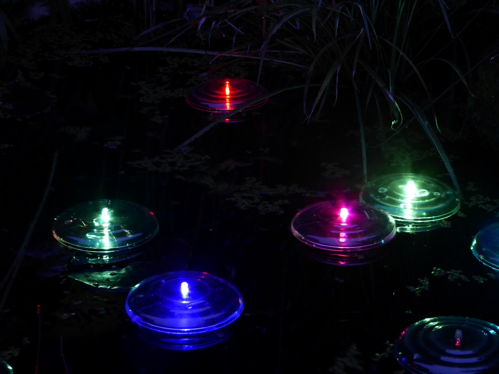Patrick Coyle, <em>The Floating Thirty-Nine</em>, 2016, Adapted solar pond lights. 